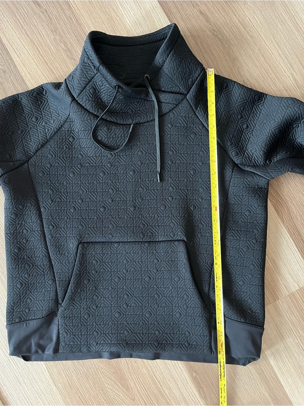 Athleta Black Jacquard Quilted Cowl Neck Hoodie Pullover Thumbhole Size Large - Picture 8 of 12